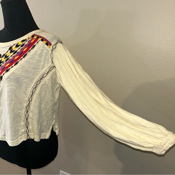 Free People XS Bohemian Cream Top with Multicolor Accents - Picture 7 of 7